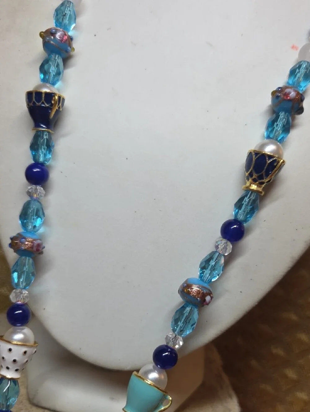 Tea Party Wedding Cake Beaded Necklace with Teapot Pendant & Tea Cup Earrings